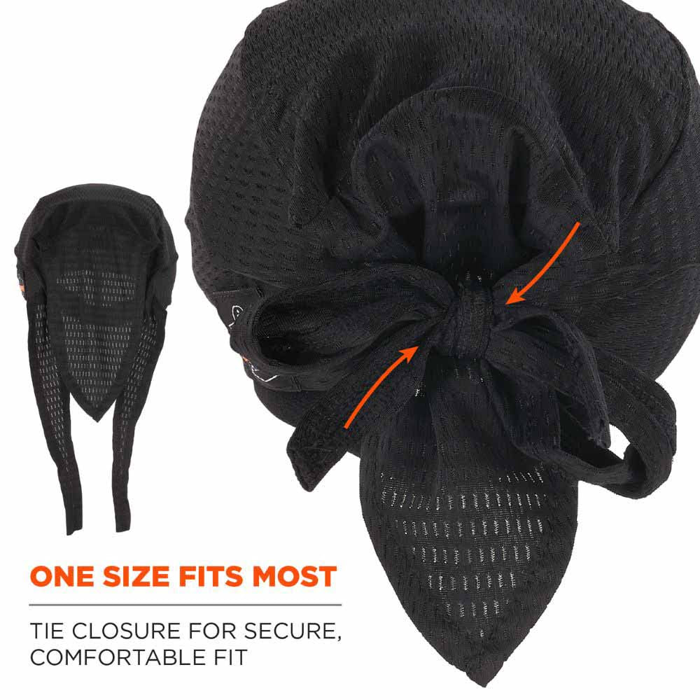 Ergodyne 23468 8948 Black Mesh Do Rag Bandana Bump Cap Insert - 7