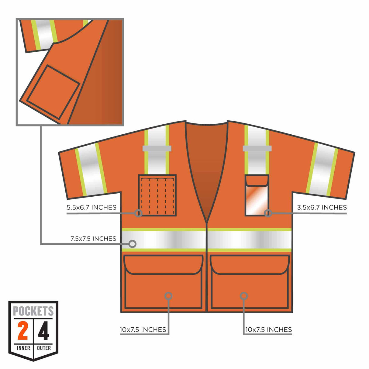 Ergodyne 24155 8346Z L/XL Orange Class 3 Two-Tone Hi-Vis Surveyor Vest - Zipper - 4