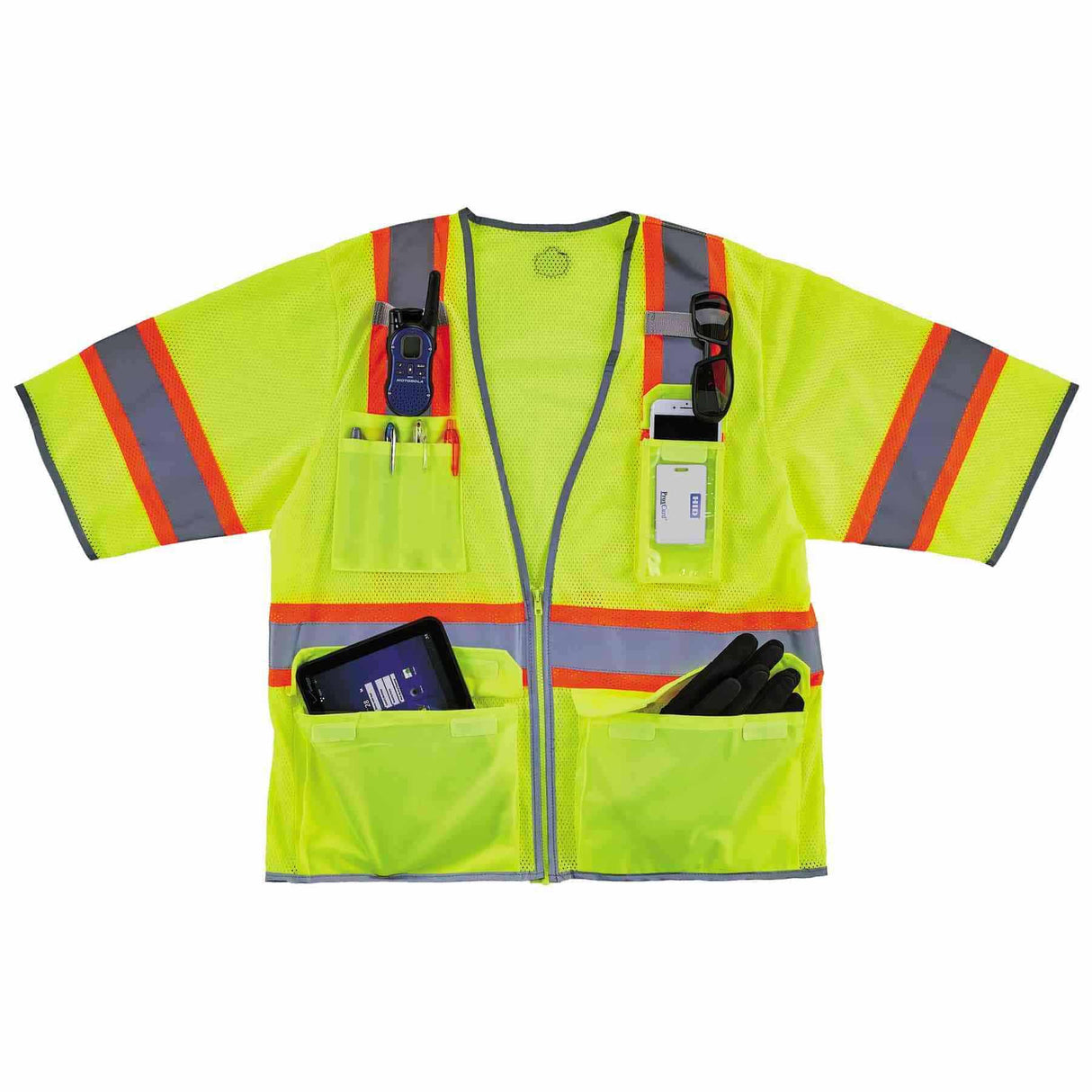 Ergodyne 24163 8346Z S/M Lime Class 3 Two-Tone Hi-Vis Surveyor Vest - Zipper - 4