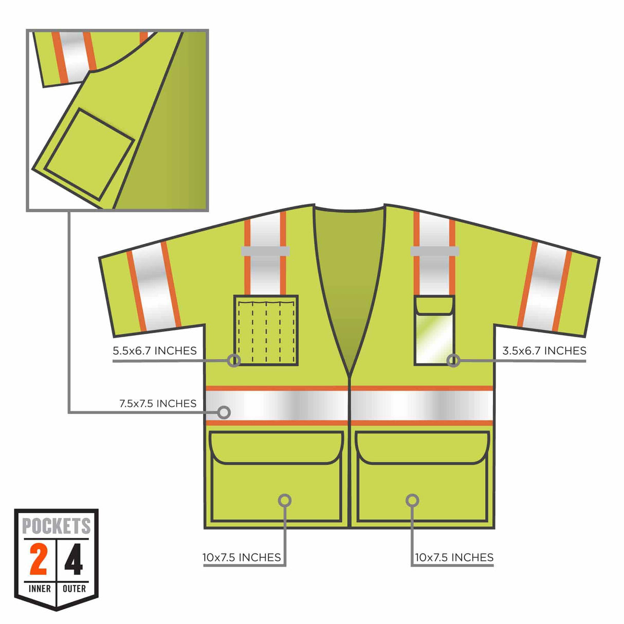 Ergodyne 24169 8346Z 4XL/5XL Lime Class 3 Two-Tone Hi-Vis Surveyor Vest - Zipper - 5