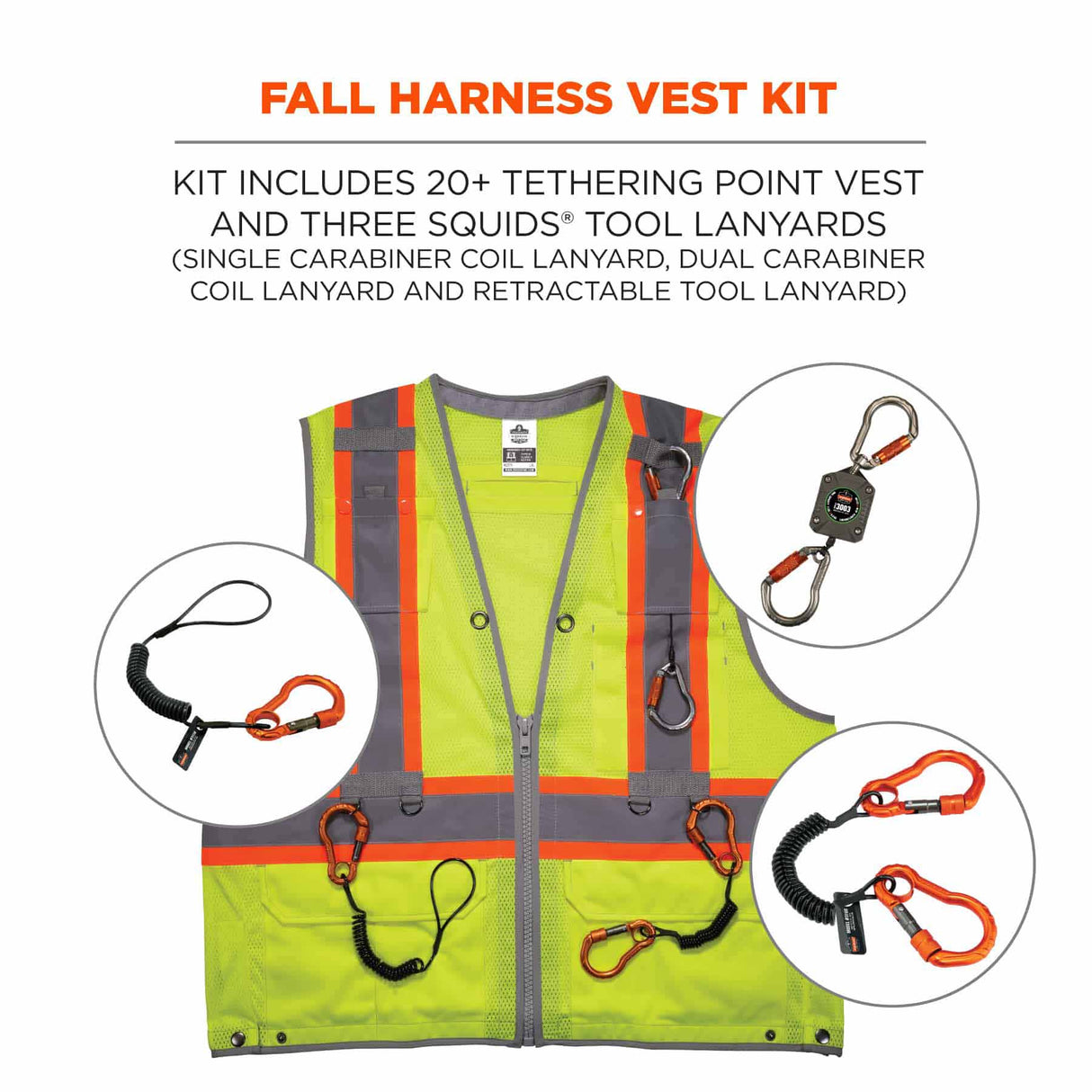 Ergodyne 24183 8231TVK S/M Lime Class 2 Hi-Vis Tool Tethering Safety Vest Kit - 5