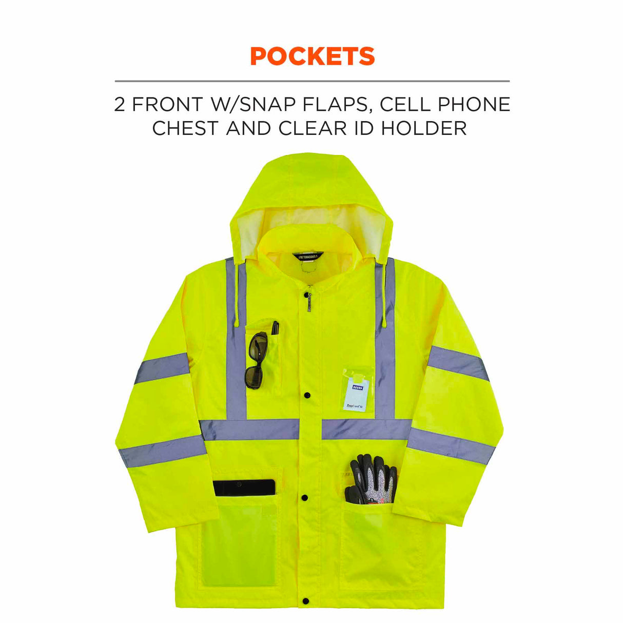 Ergodyne 24332 8366 S Lime Class 3 Lightweight Hi-Vis Rain Jacket - 3