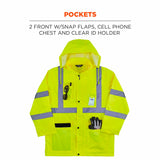 Ergodyne 24333 8366 M Lime Class 3 Lightweight Hi-Vis Rain Jacket - 3