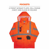 Ergodyne 24362 8366 S Orange Class 3 Lightweight Hi-Vis Rain Jacket - 3