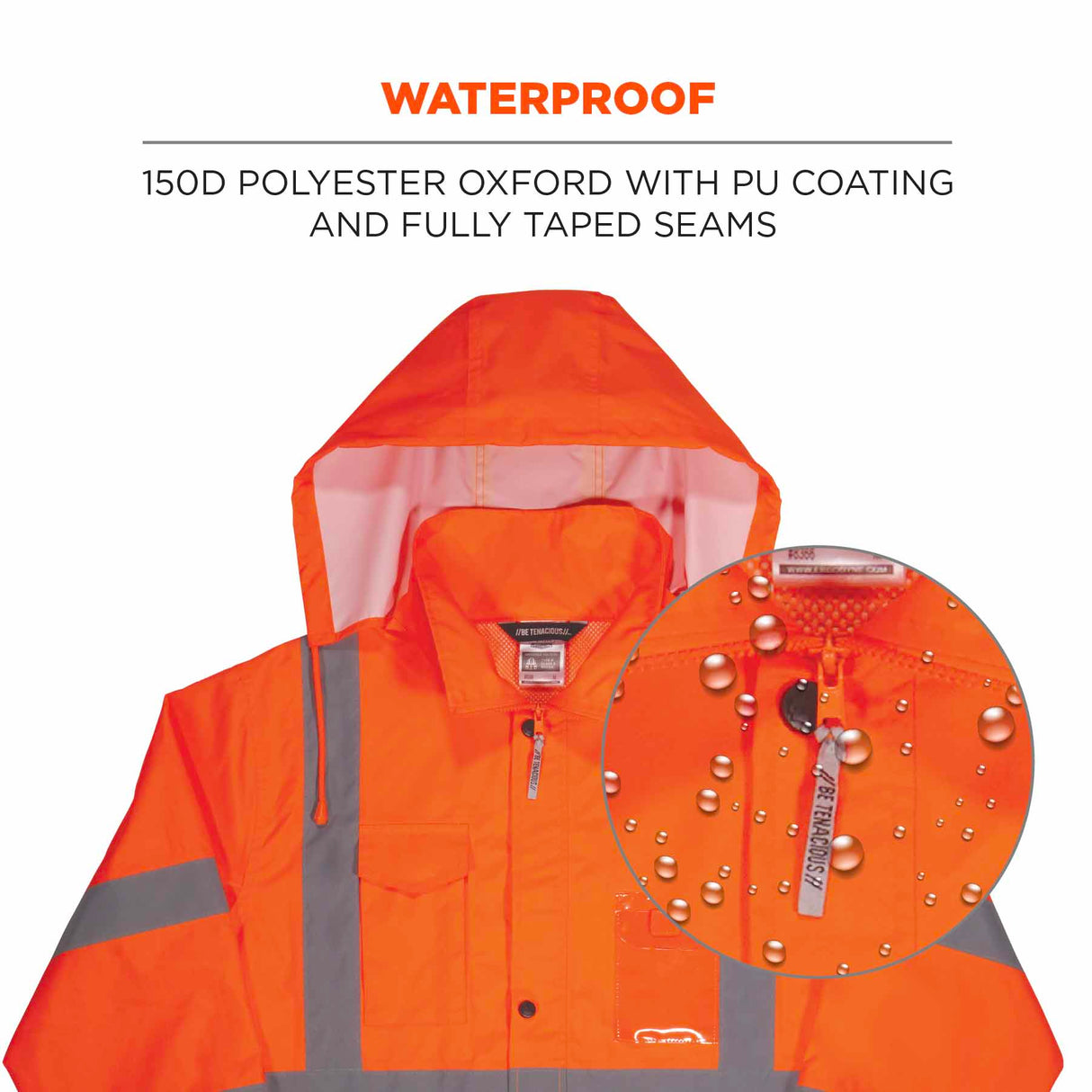 Ergodyne 24362 8366 S Orange Class 3 Lightweight Hi-Vis Rain Jacket - 4