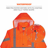 Ergodyne 24364 8366 L Orange Class 3 Lightweight Hi-Vis Rain Jacket - 4