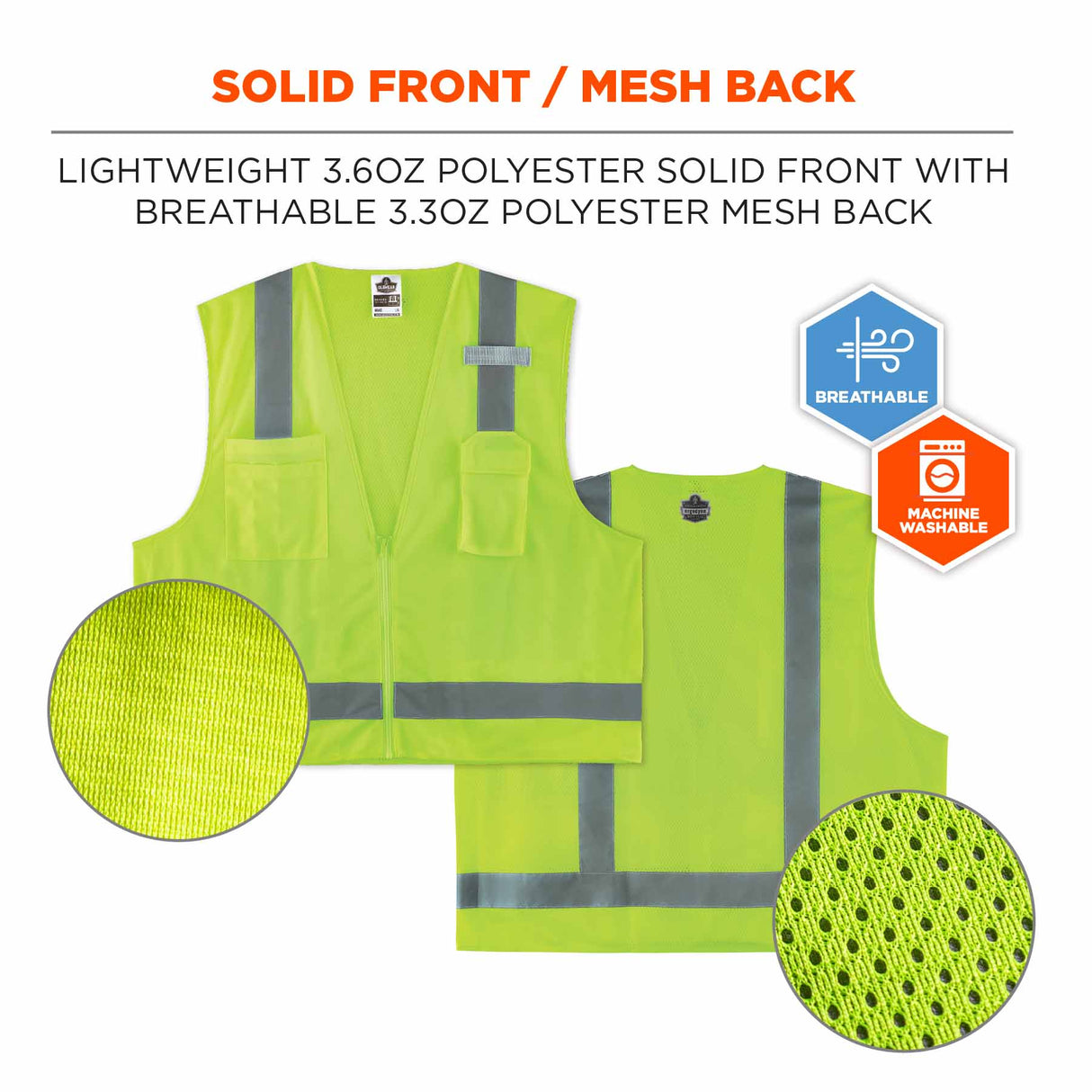 Ergodyne 24502 8249Z-S S Lime Class 2 Economy Surveyors Vest - Single Size - 6