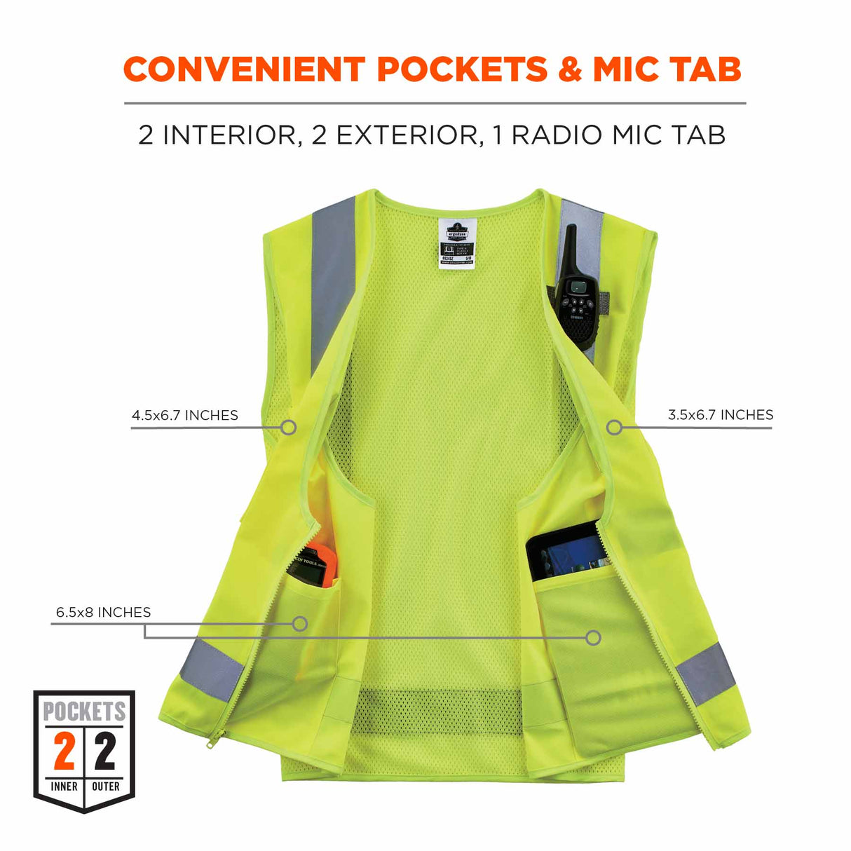 Ergodyne 24502 8249Z-S S Lime Class 2 Economy Surveyors Vest - Single Size - 7