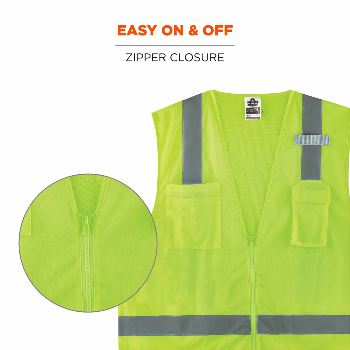 Ergodyne 24504 8249Z-S L Lime Class 2 Economy Surveyors Vest - Single Size - 8