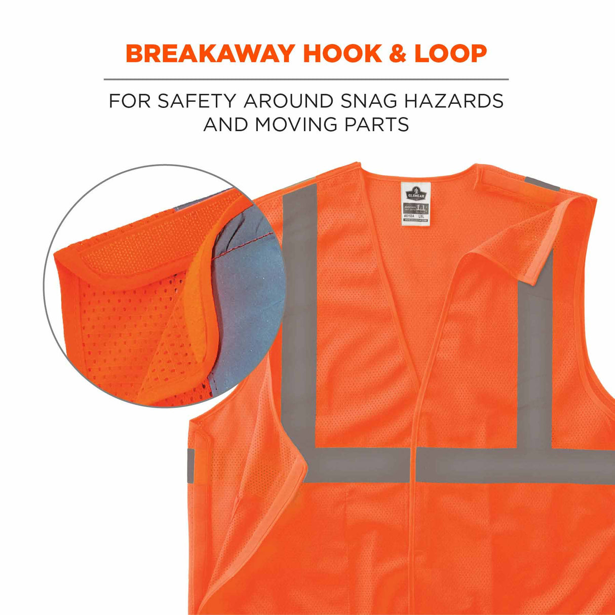 Ergodyne 24551 8215BA-S XS Orange Class 2 Economy Breakaway Mesh Vest - Single Size - 6