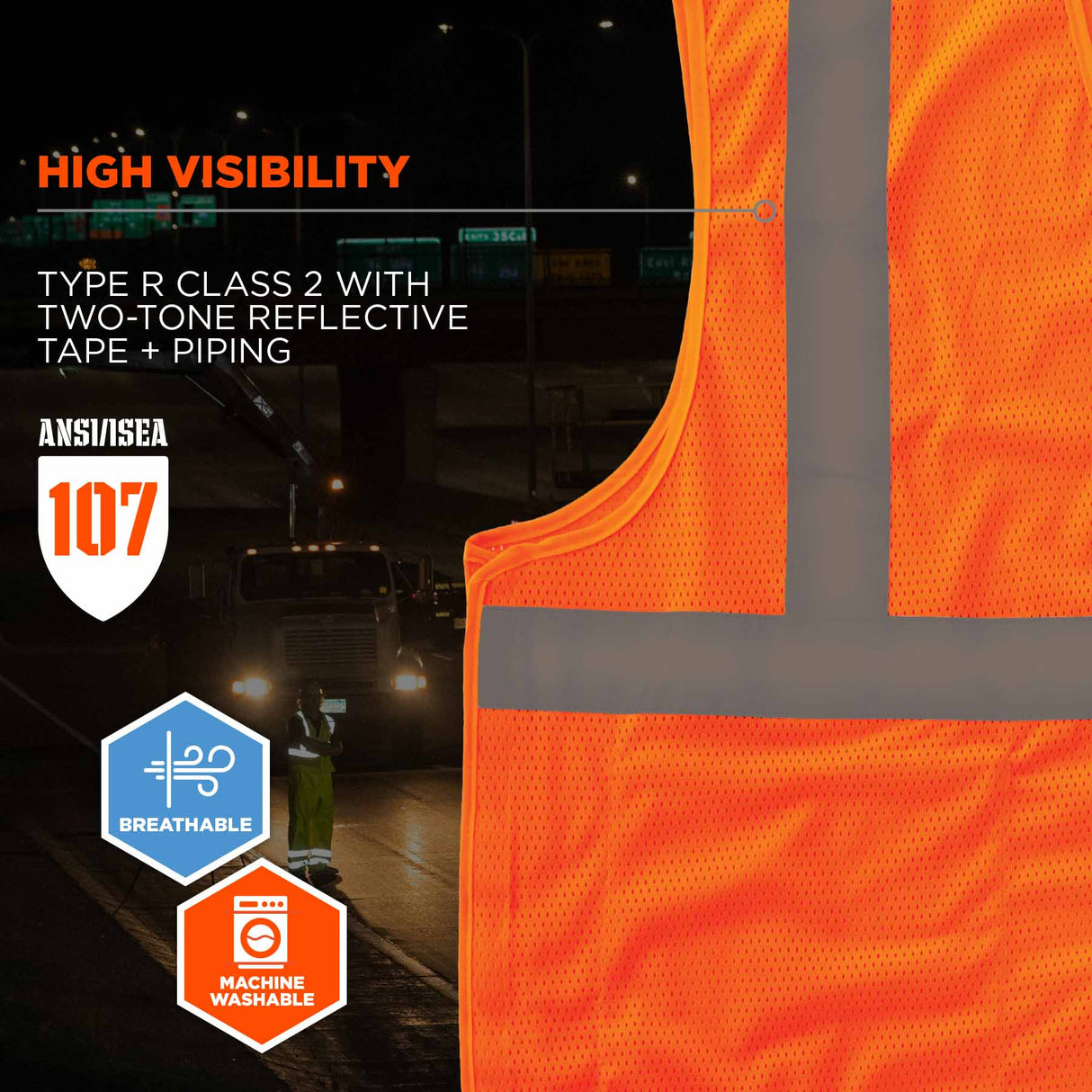 Ergodyne 24551 8215BA-S XS Orange Class 2 Economy Breakaway Mesh Vest - Single Size - 8