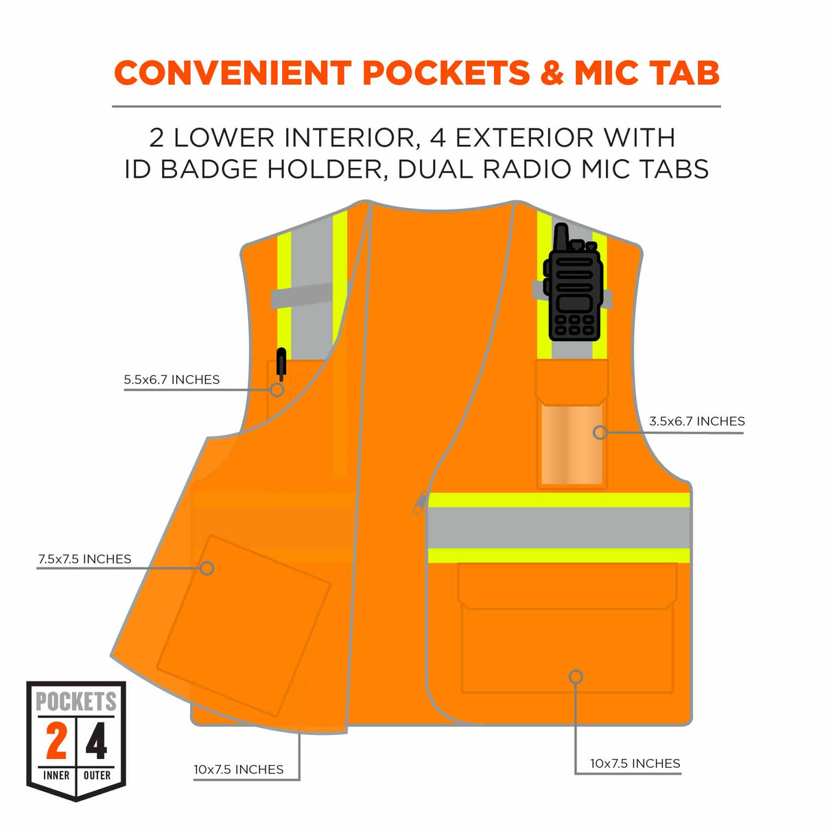 Ergodyne 24572 8246Z-S S Orange Class 2 Two-Tone Mesh Vest - Single Size - 7