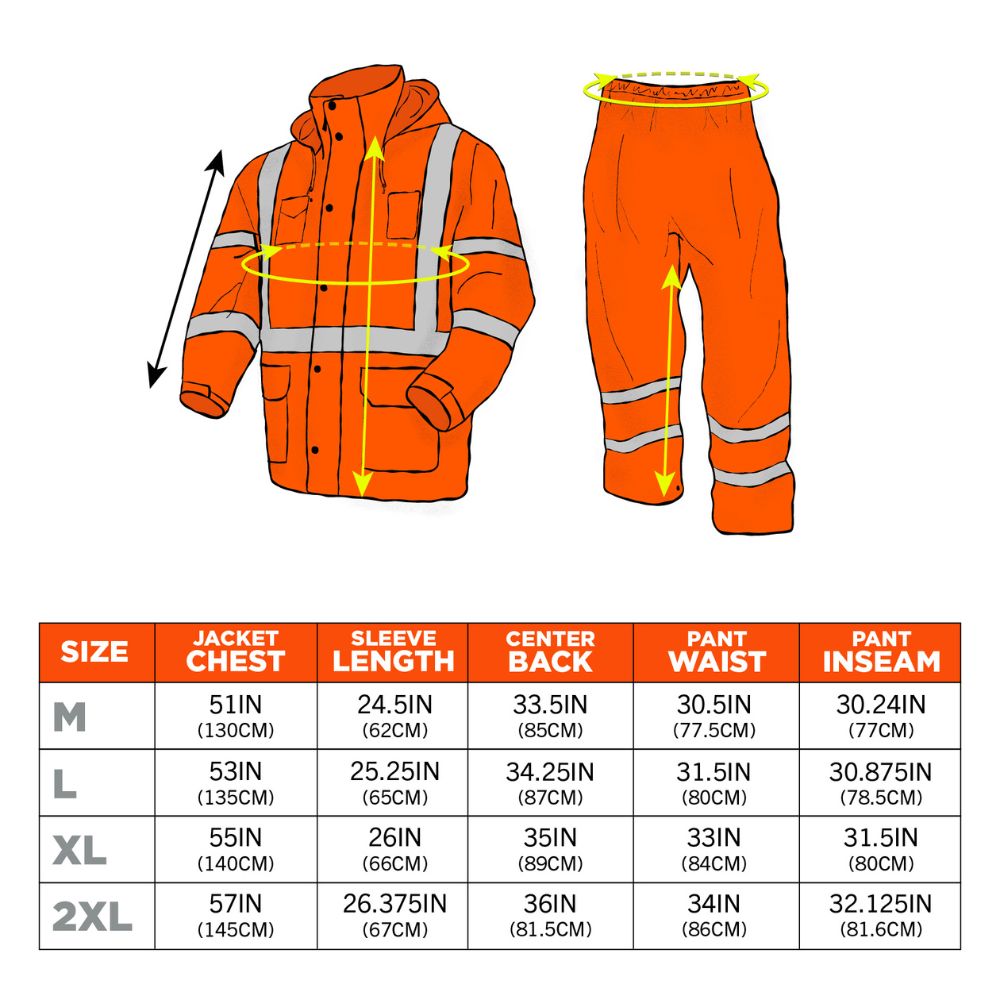 Ergodyne 25336 #8376K 2XL Orange Lightweight HV Rain Suit - 6
