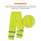 Ergodyne 25342 8916 S Lime Class E Lightweight Hi-Vis Rain Pants - 3