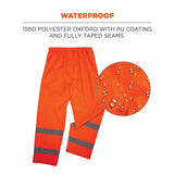 Ergodyne 25442 8916 S Orange Class E Lightweight Hi-Vis Rain Pants - 3