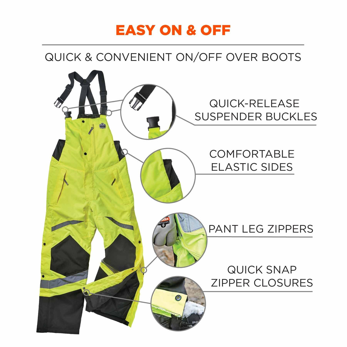 Ergodyne 25524 8928 L Lime Class E Hi-Vis Insulated Bibs - 3