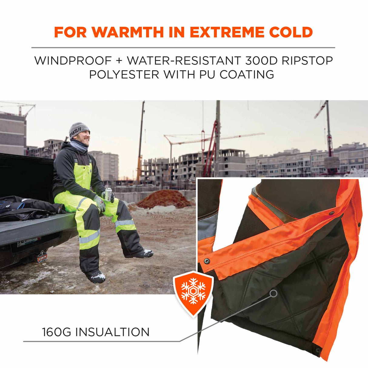 Ergodyne 25635 8928 XL Orange Class E Hi-Vis Insulated Bibs - 5