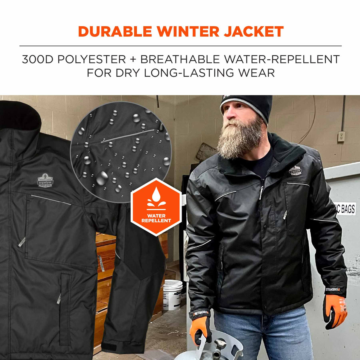 Ergodyne 41125 6467 XL Black Winter Work Jacket - 300D Polyester Shell - 6