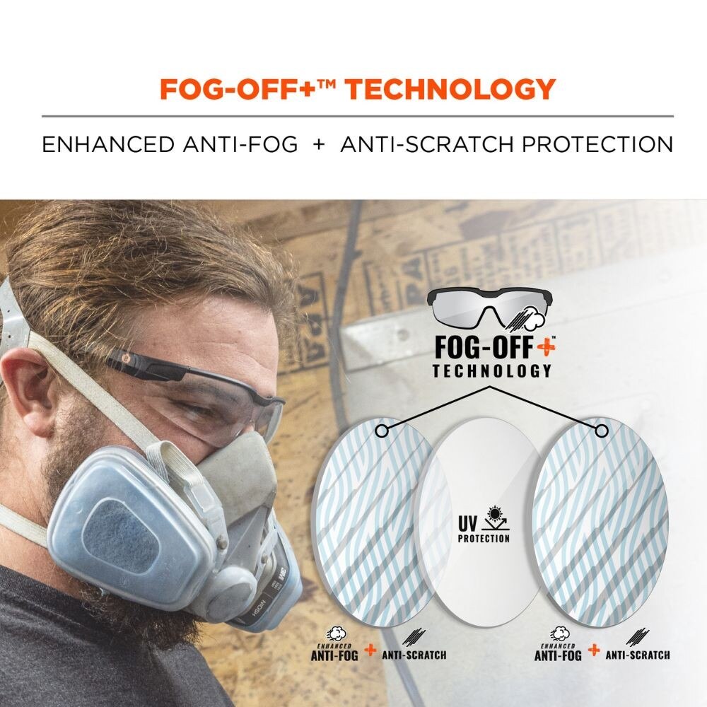 Ergodyne 50066 DELLENGER-AFS Clear Lens Matte Black Anti-Fog & Scratch-Resistant Glasses Adj. Temp. - 3