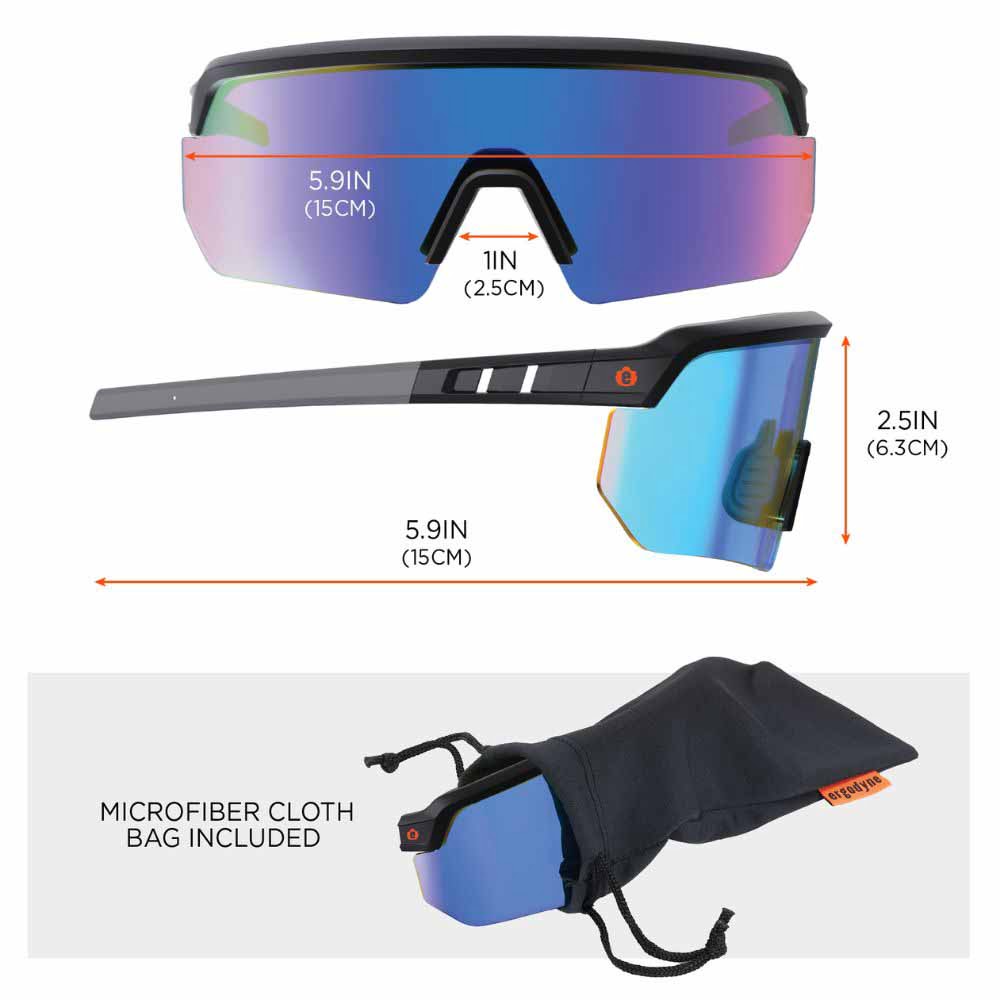 Ergodyne 55007 AEGIR-MI Matte Black Frame Blue Mirror Lens Safety Glasses - 12