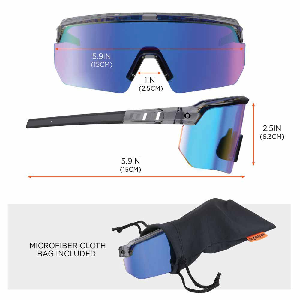 Ergodyne 55011 AEGIR-MI Clear Smoke Frame Blue Mirror Lens Safety Glasses - 12