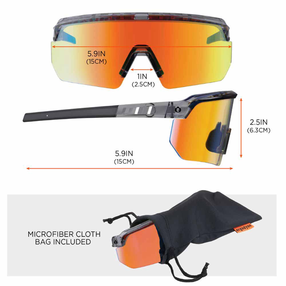 Ergodyne 55013 AEGIR-MI Clear Smoke Frame Orange Mirror Lens Safety Glasses - 11