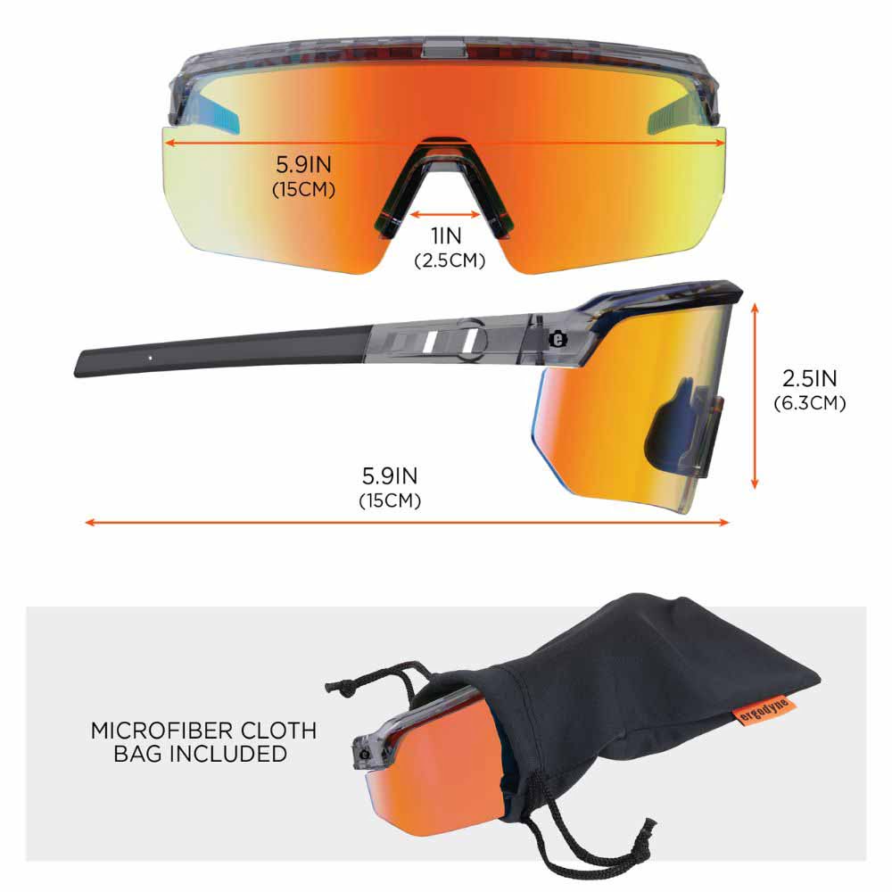 Ergodyne 55014 AEGIR-AFASM Clear Smoke Frame Orange Mirror Lens Anti Scratch Anti Fog Safety Glasses - 13