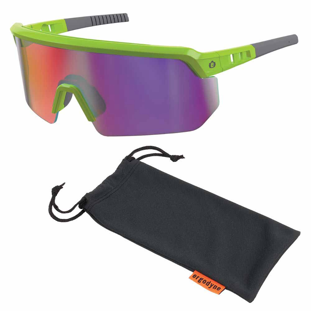 Ergodyne 55015 AEGIR-MI Lime Frame Purple Mirror Lens Safety Glasses