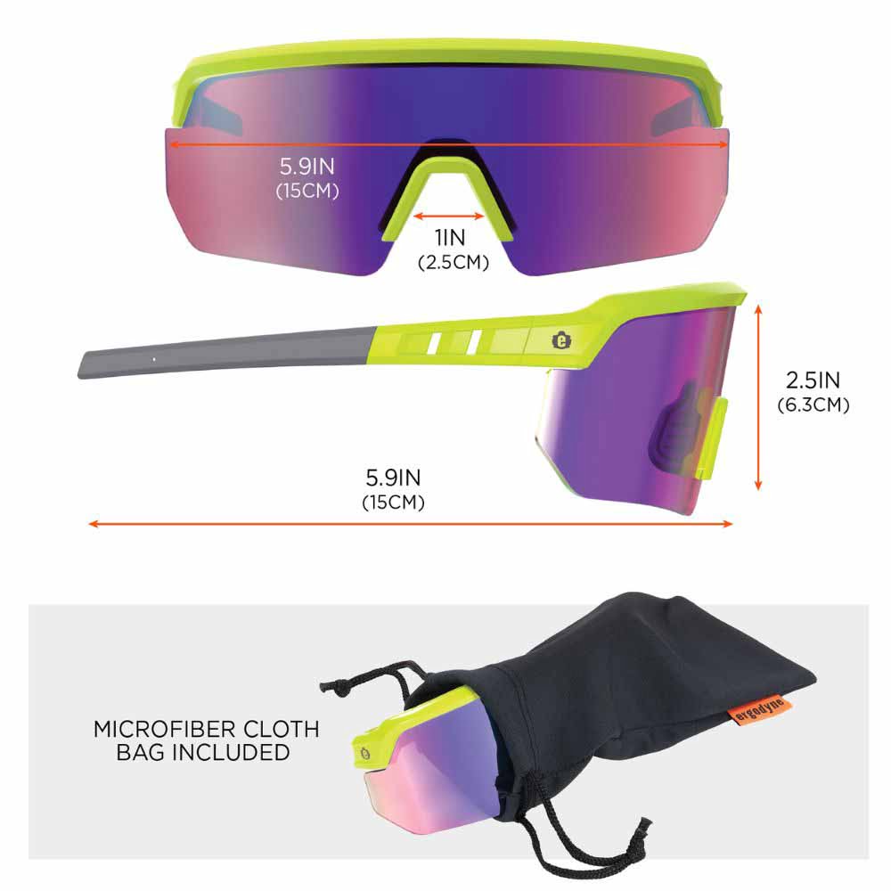 Ergodyne 55015 AEGIR-MI Lime Frame Purple Mirror Lens Safety Glasses - 12