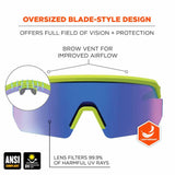 Ergodyne 55017 AEGIR-MI Lime Frame Blue Mirror Lens Safety Glasses - 2