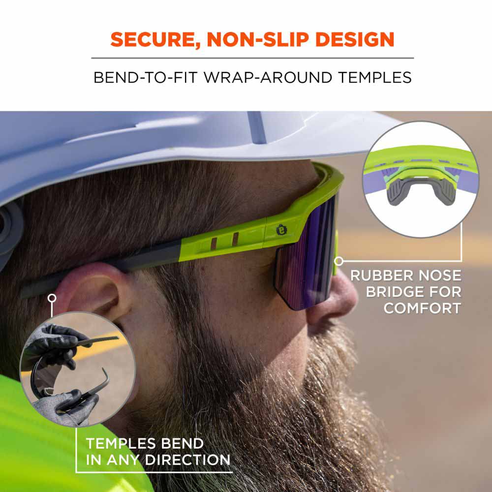 Ergodyne 55017 AEGIR-MI Lime Frame Blue Mirror Lens Safety Glasses - 3