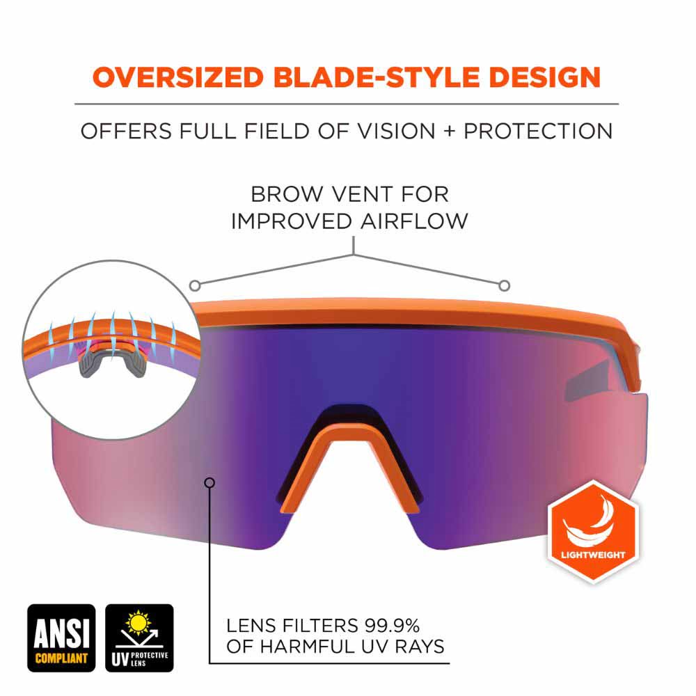 Ergodyne 55019 AEGIR-MI Orange Frame Purple Mirror Lens Safety Glasses - 2