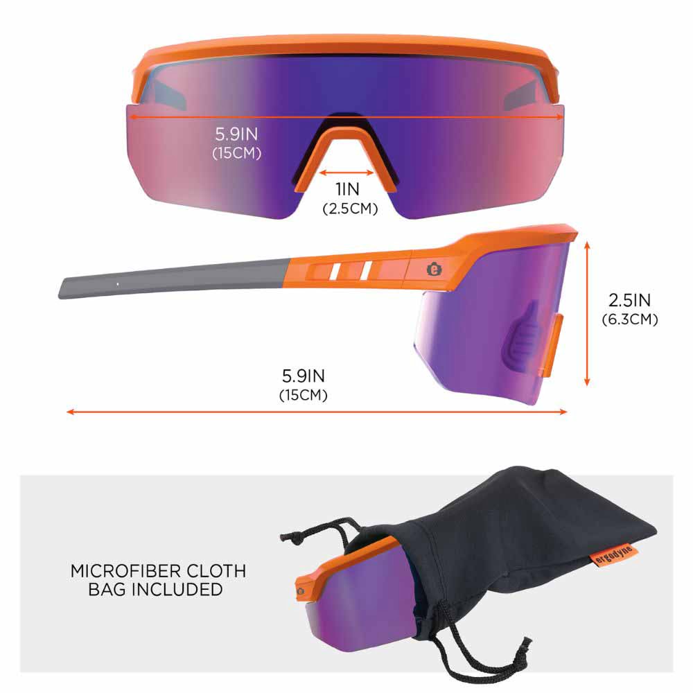 Ergodyne 55020 AEGIR-AFASM Orange Frame Purple Mirror Lens Anti Scratch Anti Fog Safety Glasses - 13