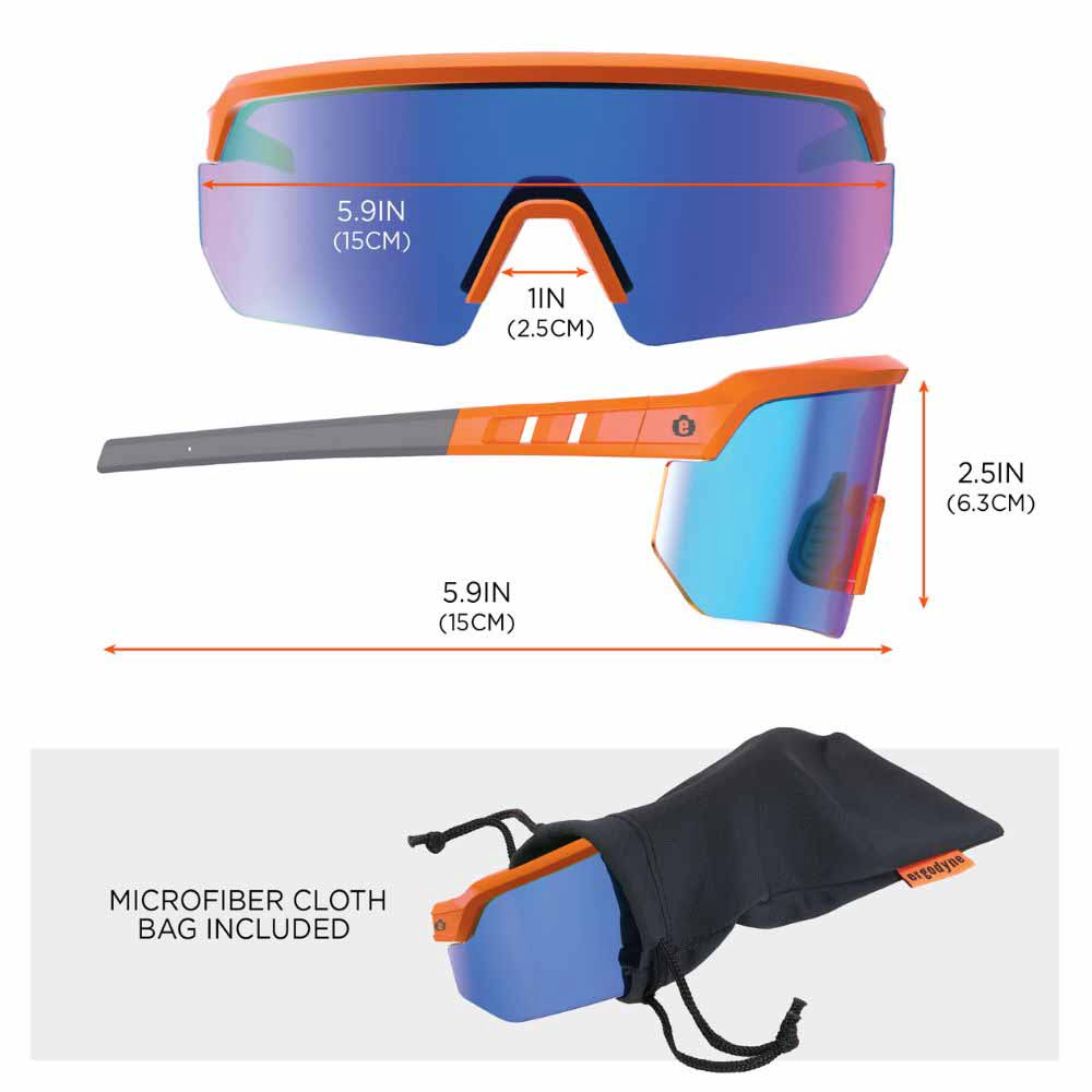 Ergodyne 55021 AEGIR-MI Orange Frame Blue Mirror Lens Safety Glasses - 12