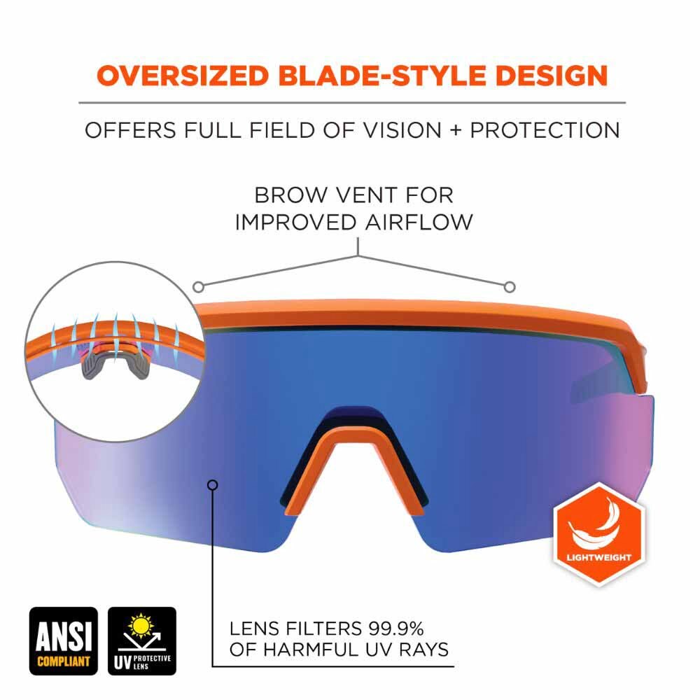 Ergodyne 55022 AEGIR-AFASM Orange Frame Blue Mirror Lens Anti Scratch Anti Fog Safety Glasses - 2
