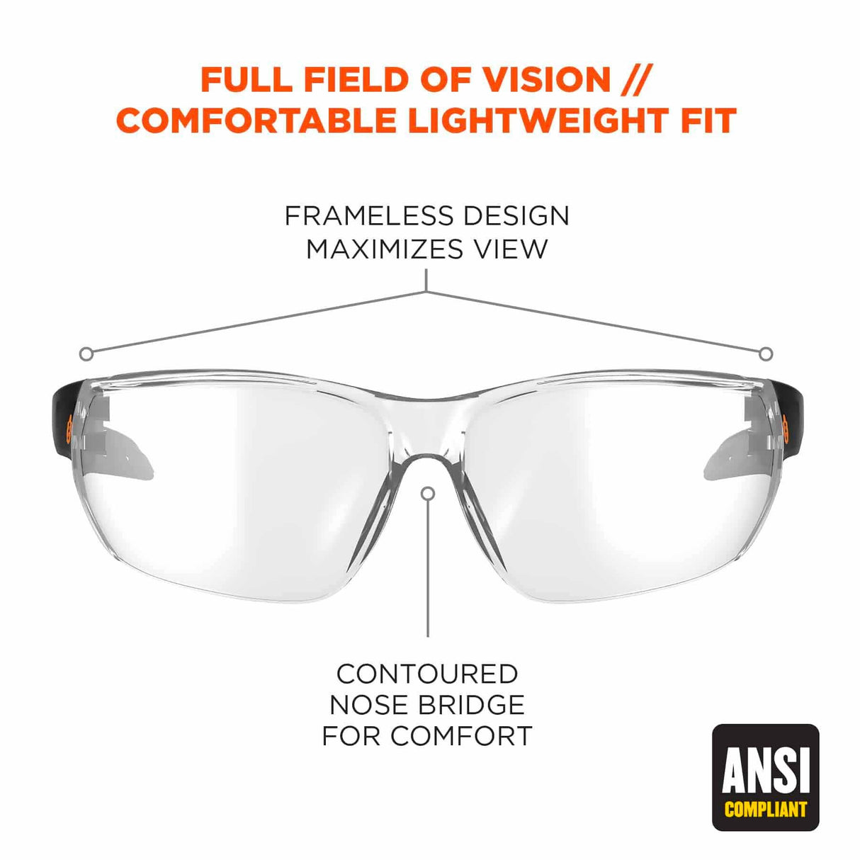 Ergodyne 59200 VALI Clear Lens Matte Black Frameless Safety Glasses - 4