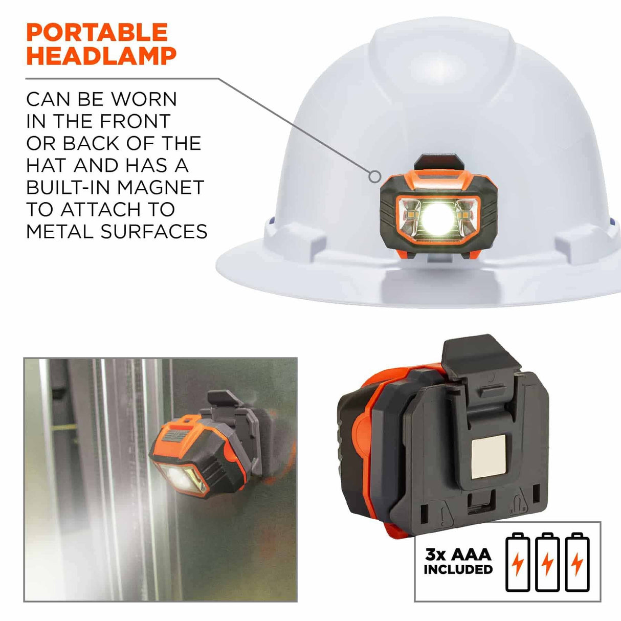 Ergodyne 60152 8971LED  White Class E Hard Hat Full Brim + LED Light - 11