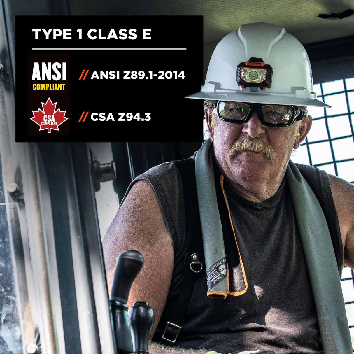 Ergodyne 60152 8971LED  White Class E Hard Hat Full Brim + LED Light - 12