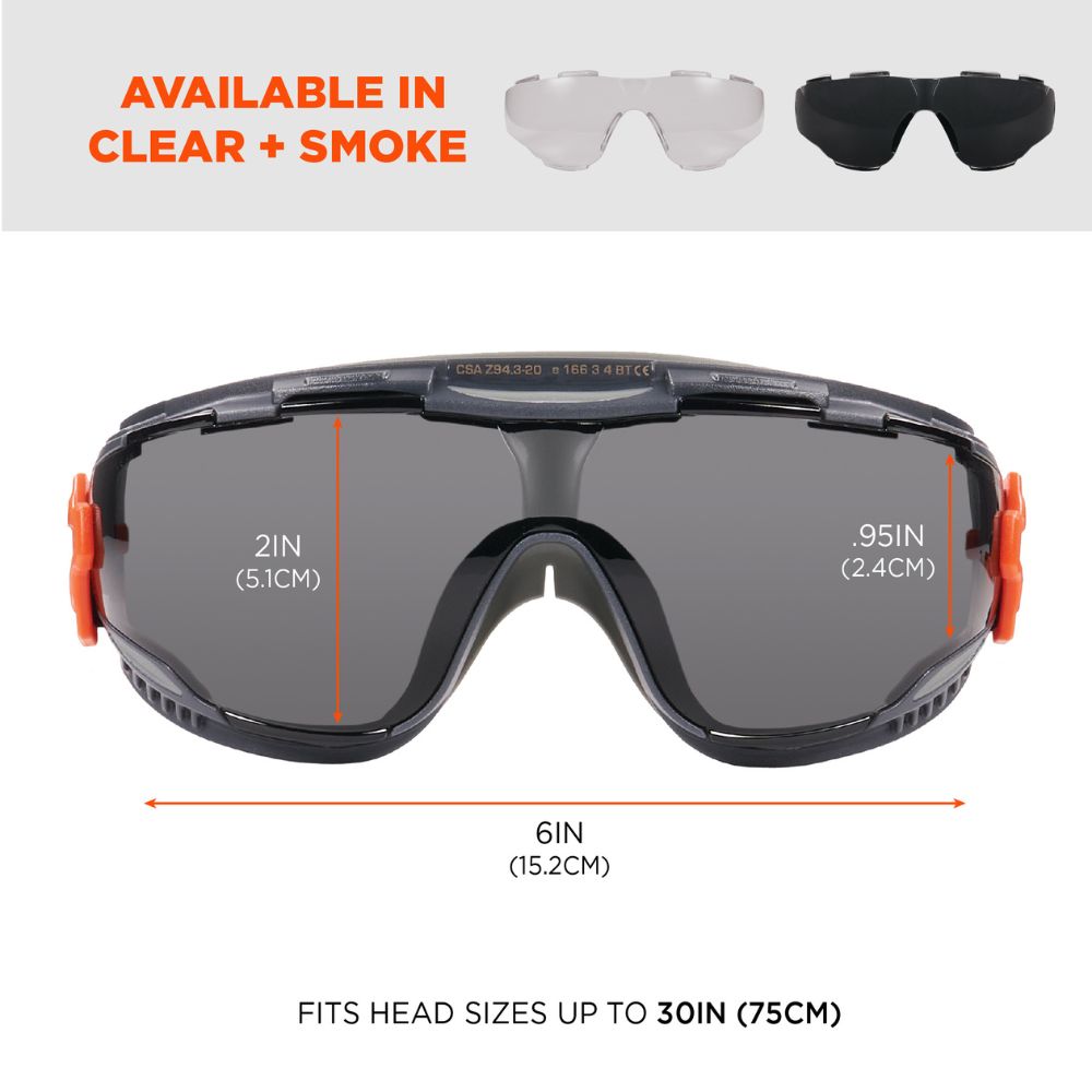 Ergodyne 60309 ARKYN-FAB Smoke Lens Gray Safety Goggles Elastic Strap - 6