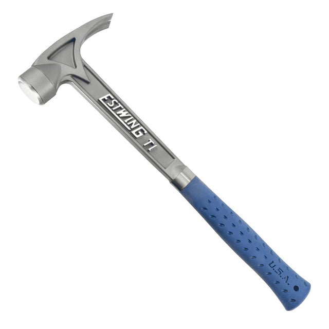EstWing TIBL 16" 13 oz Blue Smooth Face Titanium Nail Hammer with Magnetic Nail Starter