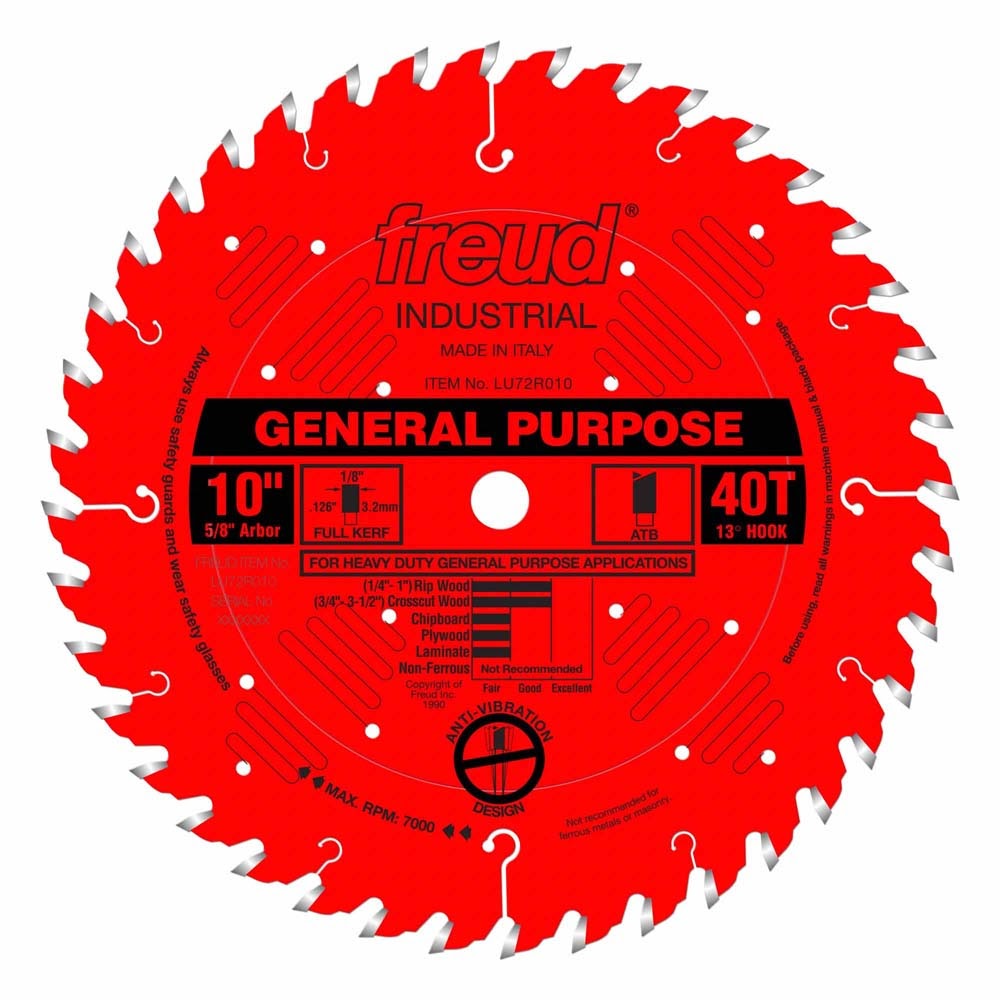 Freud LU72R010 10" 40T General Purpose Table Saw Blade