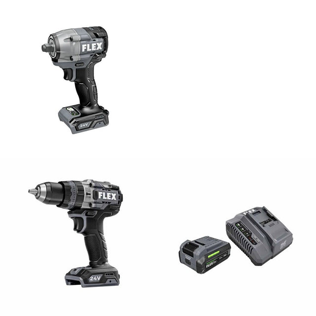 Flex FX1431-Z Impact Wrench Kit W/ FX1271T-Z Hammer Drill and FREE FX0411-1F Kit