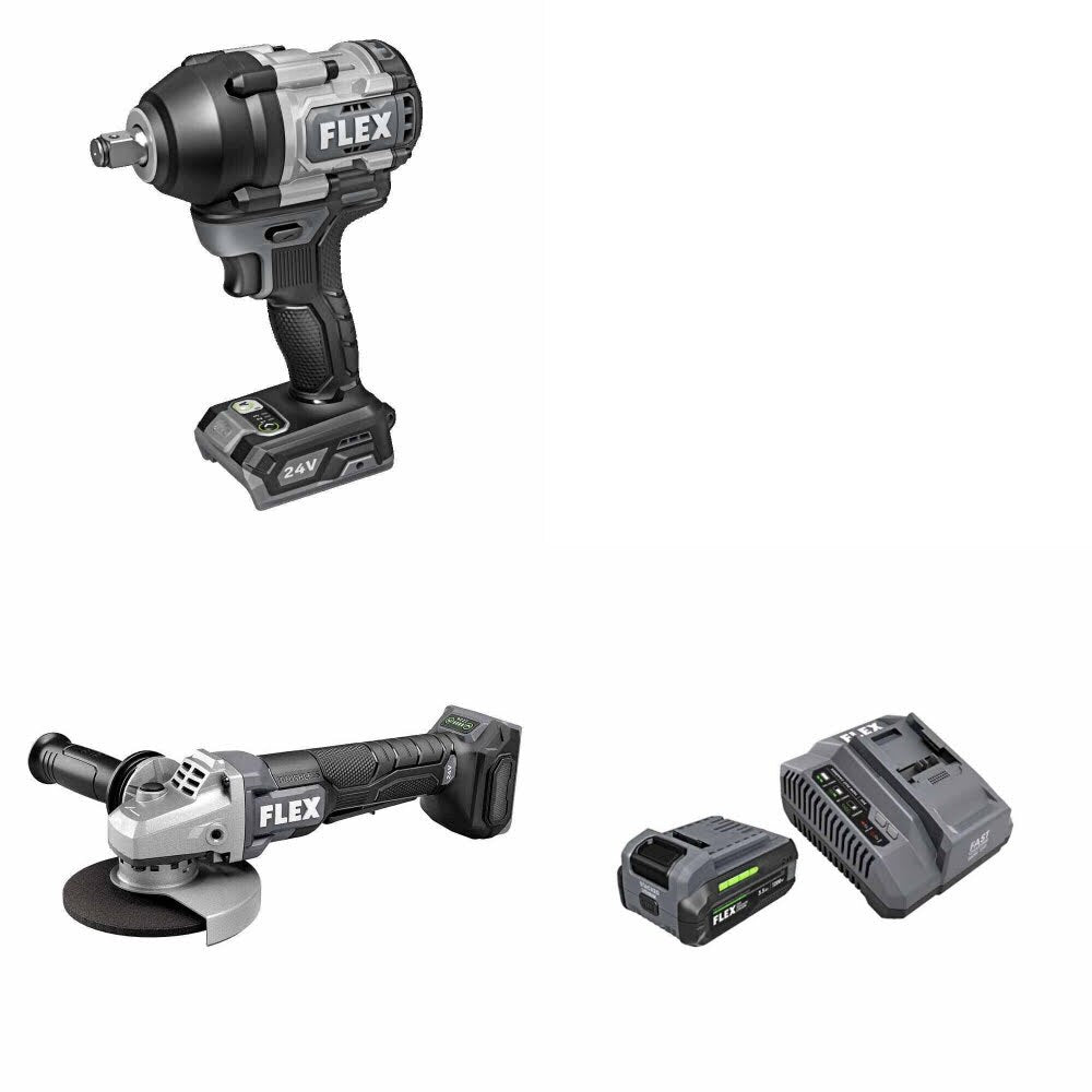 Flex FX1451-Z Impact Wrench Kit W/ FX3171A-Z Angle Grinder and FREE FX0411-1F Kit