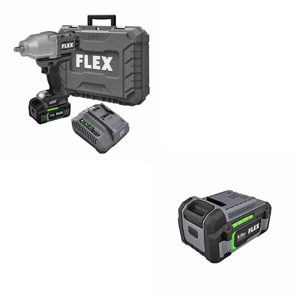 Flex FX1471-1C 24V 1/2" Impact Wrench Kit W/ FREE FX0121-1 24V 5.0Ah Battery