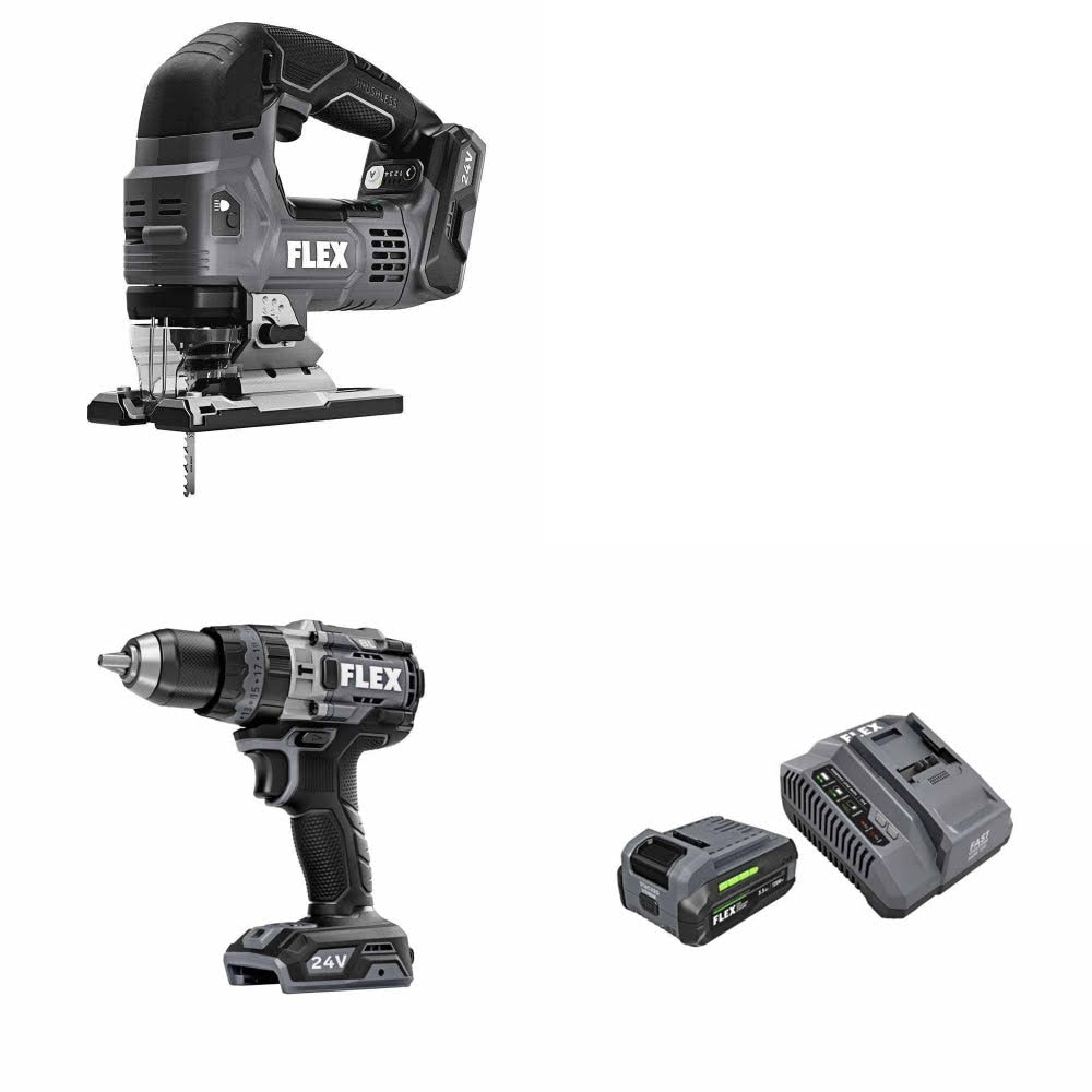Flex FX2231-Z Jig Saw Kit W/ FX1271T-Z Hammer Drill and FREE FX0411-1F Kit