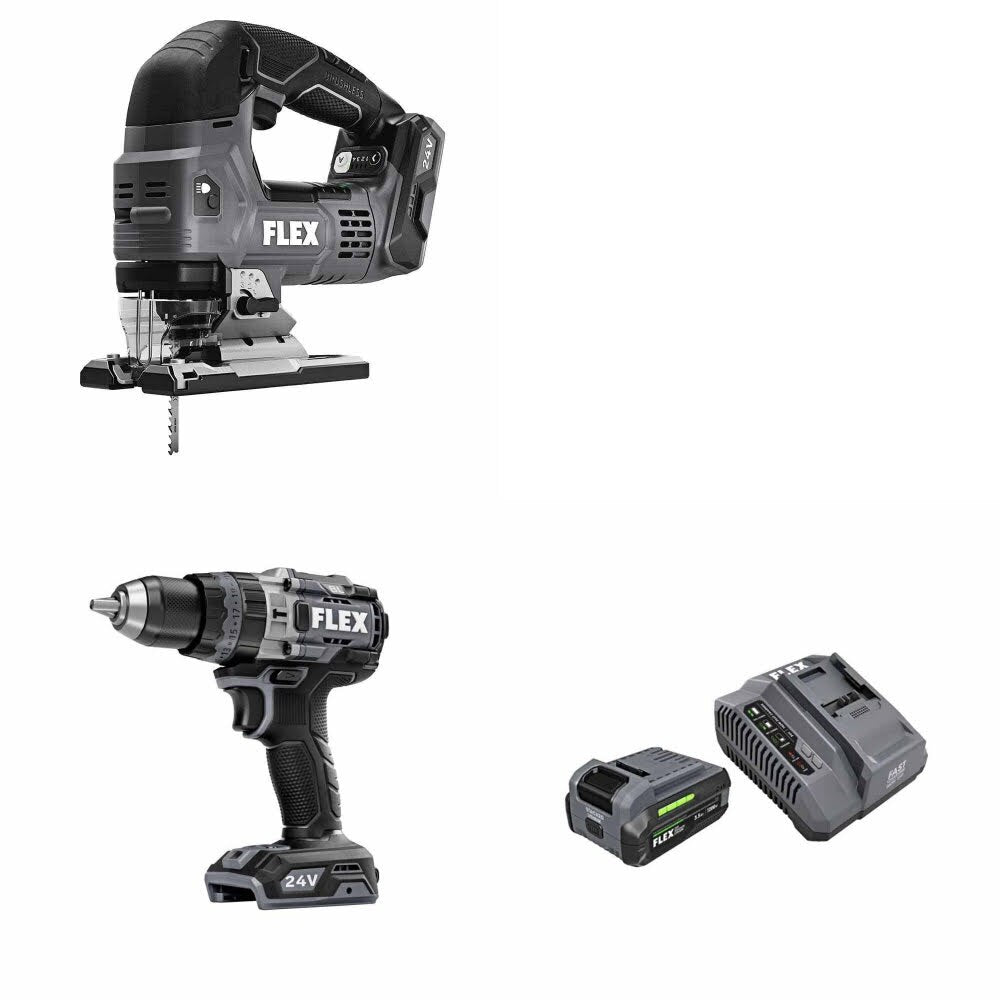 Flex FX2231-Z Jig Saw Kit W/ FX1271T-Z Hammer Drill and FREE FX0411-1F Kit