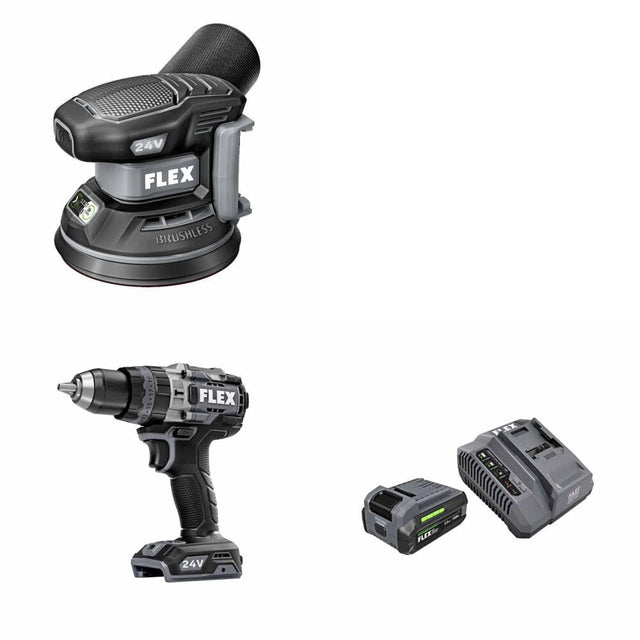 Flex FX3411-Z Orbital Sander Kit W/ FX1271T-Z Hammer Drill and FREE FX0411-1F Kit