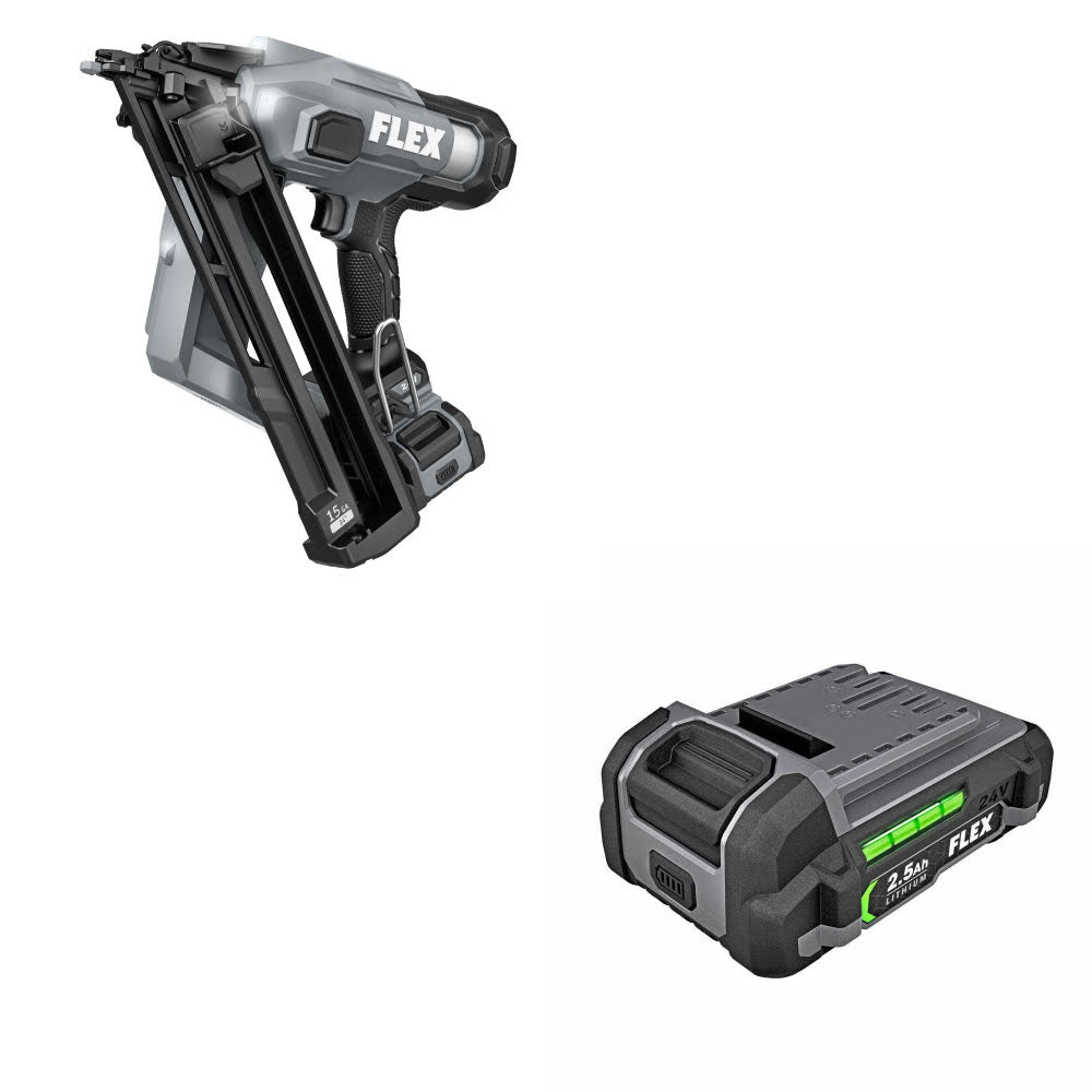 Flex FX4311B-1A 15Ga Angled Nailer Kit W/ FREE FX0111-1 24V 2.5Ah Li-Ion Battery