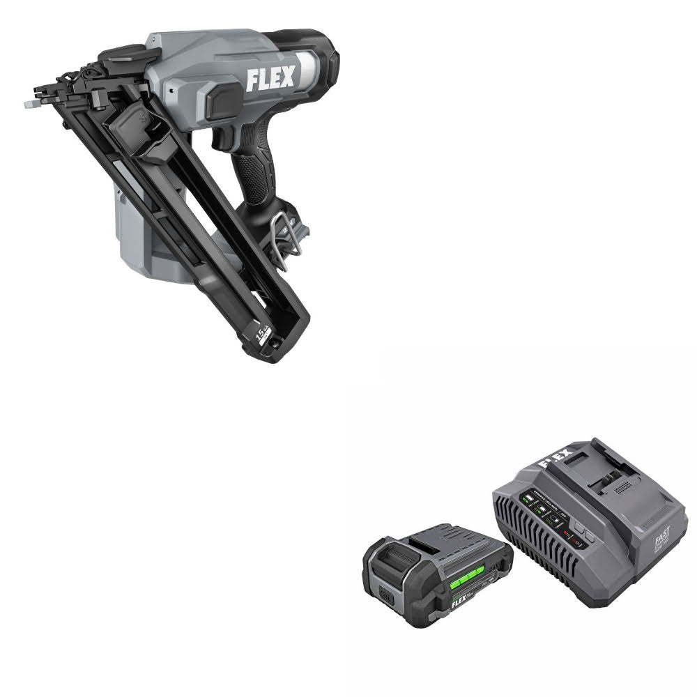 Flex FX4311B-Z 15Ga Angled Nailer, Bare W/ FREE FX0411-1A 2.5Ah Starter Kit