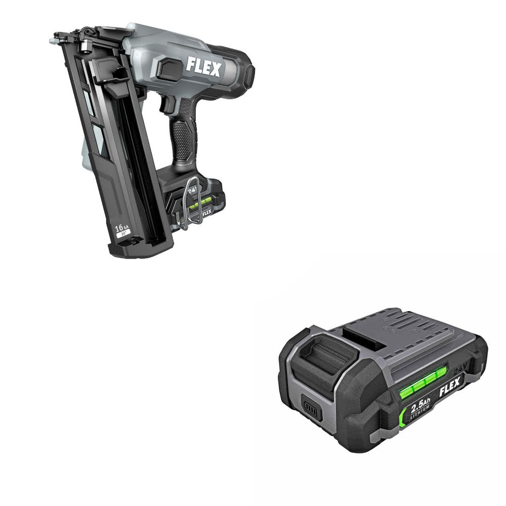 Flex FX4321A-1A 16Ga Angled Nailer Kit W/ FREE FX0111-1 24V 2.5Ah Li-Ion Battery